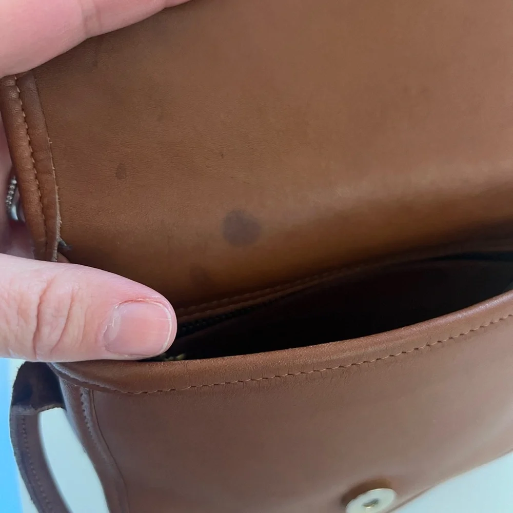 Coach‎ Vintage Megan Tan Leather Flap Front Geometric Crossbody Bag